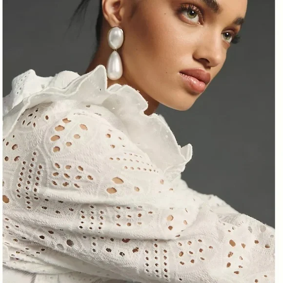 NWT Dolan Left Coast White Eyelet Ruffle Sleeve Sweater Blouse. Size S. Anthro. - Picture 5 of 10